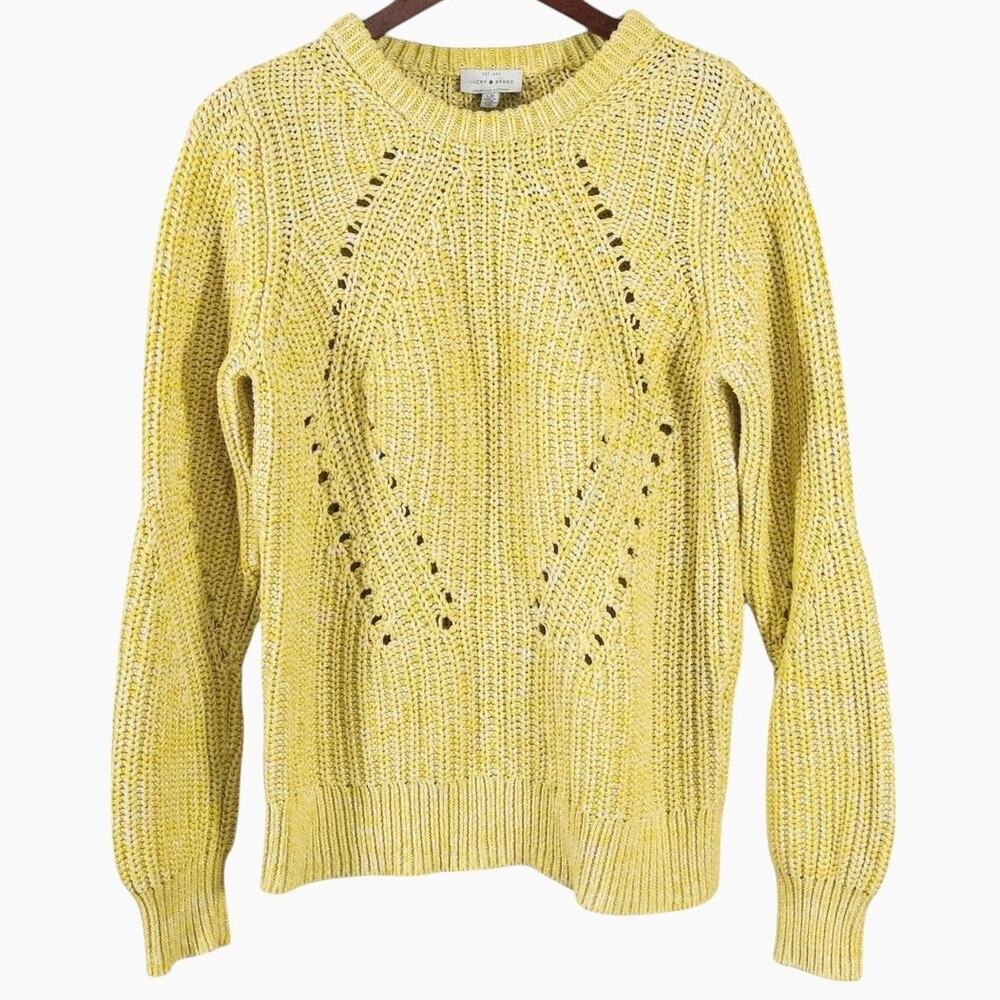 Lucky Brand Cotton Eyelet Sweater Yellow Size L Coastal Cottagecore